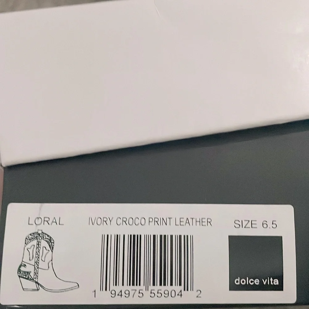 Dolce Vita Loral Ivory Croco Print Leather Western Ankle Boots - Picture 6 of 8